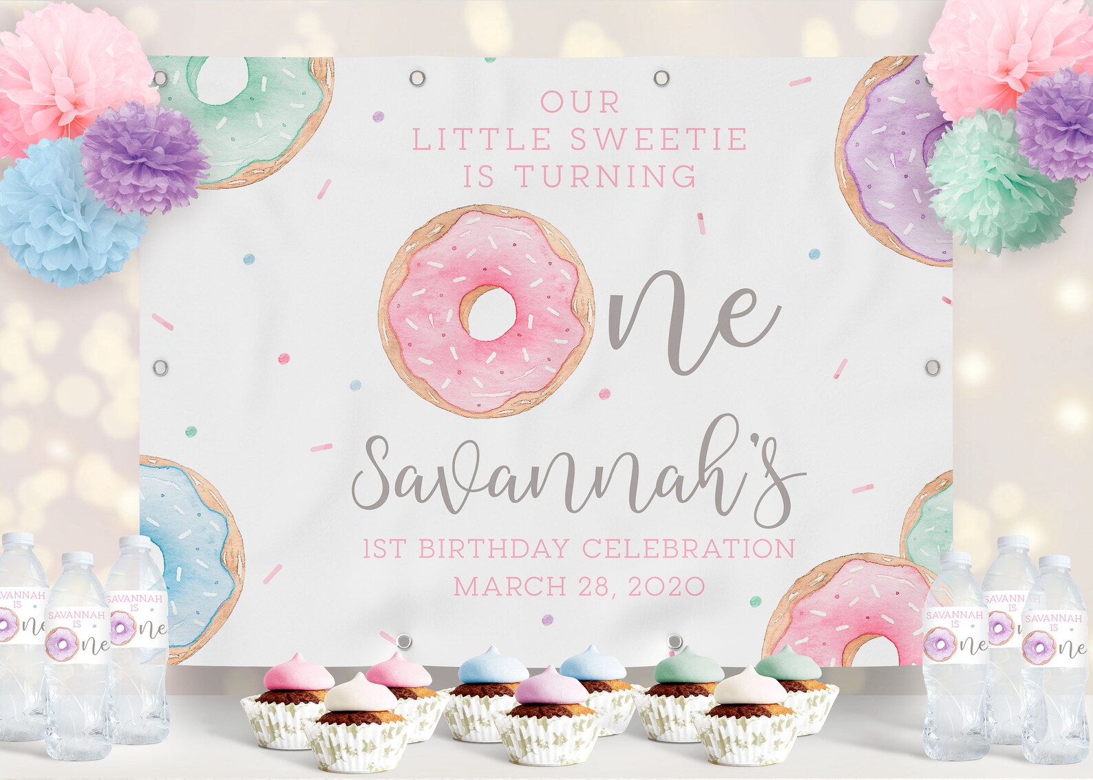 PRINTABLE Donut Party Backdrop Donut Birthday First | Etsy