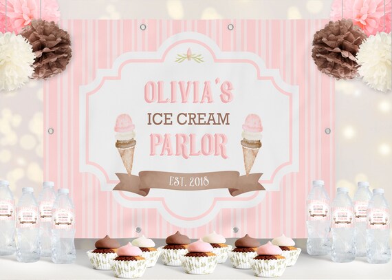 Ice Cream Party Backdrop- Stripes | 4' x 6' or 8' x 10' | Digital/Printable File or Printed Vinyl Backdrop | Personalized w/ Your Wording Il_570xn