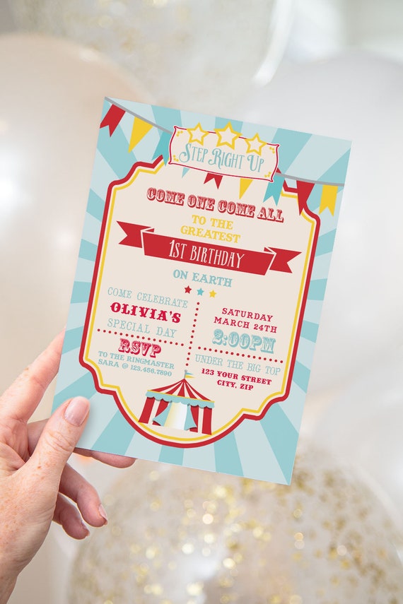 PRINTABLE Circus/Carnival Invitation- Blue | Fully Editable Text | Instant Download Il_570xn
