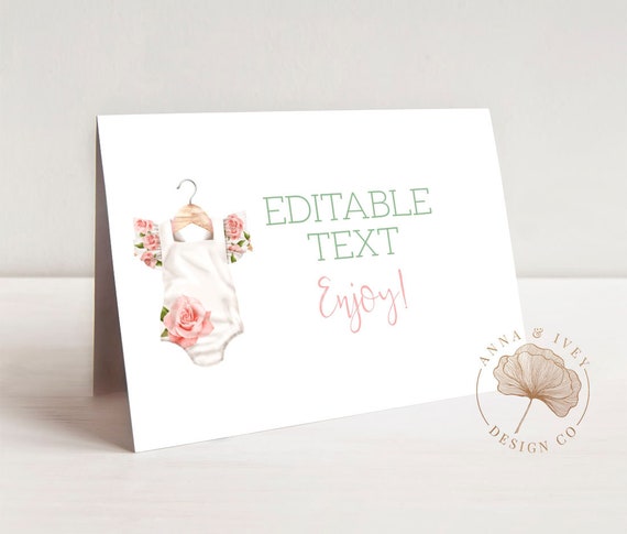 PRINTABLE Floral Onesie Buffet/Food Cards | Place or Name Cards | Edit Text in Corjl Design App Il_570xn