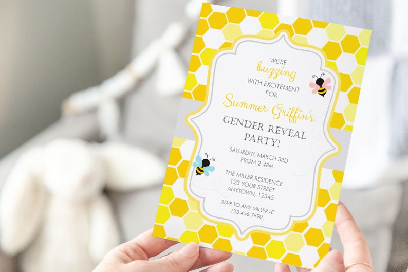 PRINTABLE Bumble Bee Invitation Gender Reveal Etsy