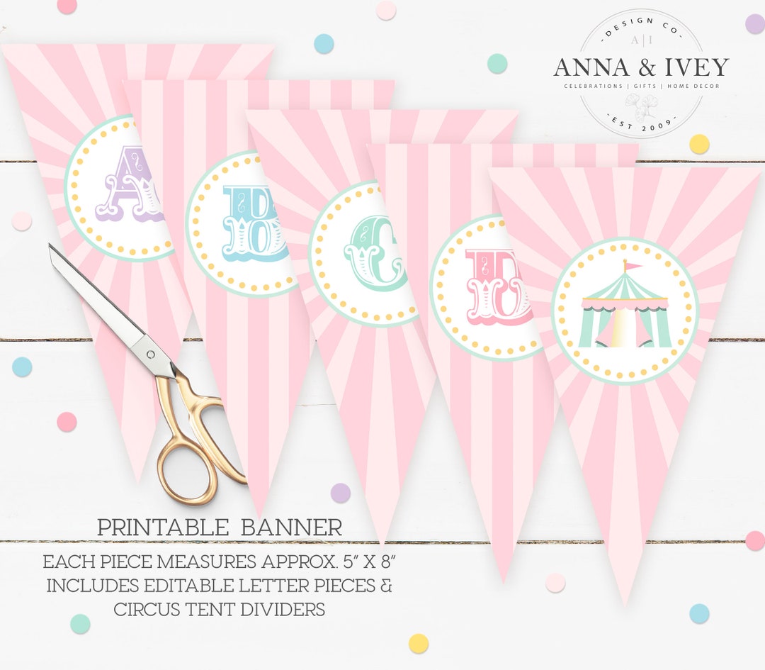 PRINTABLE Pastel Circus Pennant Banner With Editable Letter - Etsy