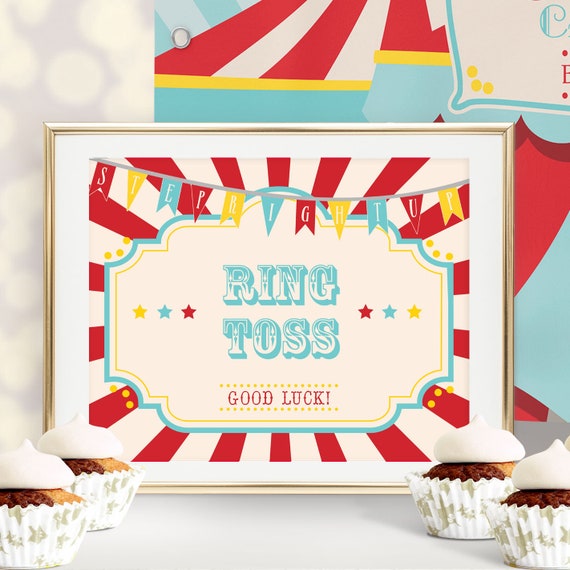 PRINTABLE Dark Red Circus/Carnival Game Sign- Red Sunburst | Includes 8 x 10 & 11 x 14 | Edit Text in Corjl Design App Il_570xn