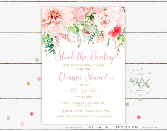 Printed Pink Floral Invitation Bridal Shower Stock The Etsy