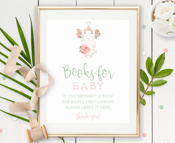 PRINTABLE Books for Baby Sign- Floral Onesie | Includes 8 x 10 and 11 x 14 Sizes | Edit in Corjl, Download and Print! Il_570xn