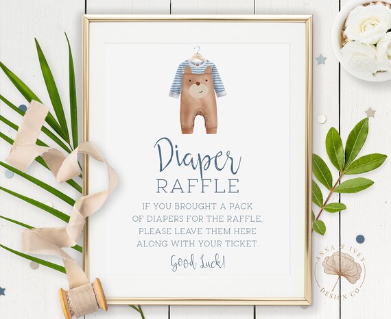 PRINTABLE Diaper Raffle Sign- Brown Onesie | Includes 8 x 10 and 11 x 14 Sizes | Edit Text in Corjl Design App Il_570xn