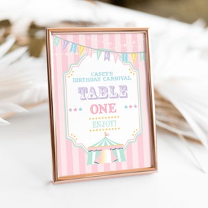 PRINTABLE Pastel Circus/carnival Table Number Card- Pink