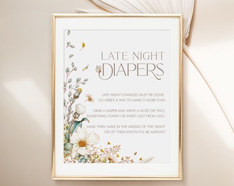 PRINTABLE Storybook Late Night Diapers Sign | 8 x 10 and 11 x 14 Sizes Included | Fairytale Shower | Edit Text in Corjl Design App