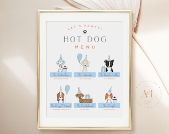 Hund- och varmkorvskylt, födelsedagsdekoration med "Låt oss gå på sängen" (redigerbar text)