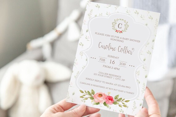 PRINTABLE Cottage Chic Floral Invitation | Baby Shower | Birthday | Fully Editable Text | Edit Text in Corjl Design App Il_570xn