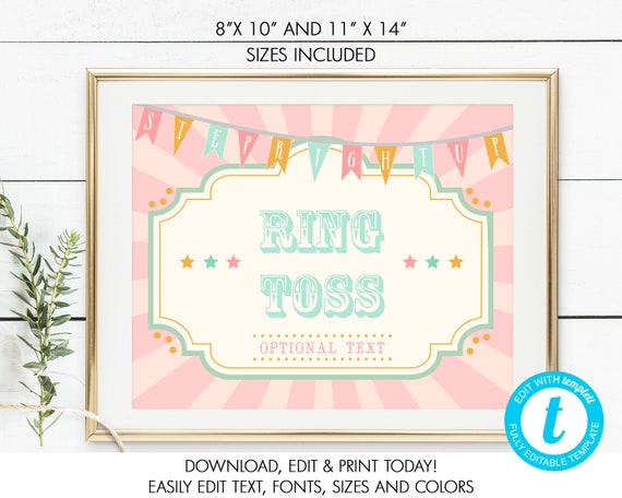 PRINTABLE & EDITABLE Pink Circus/Carnival Game Sign, 8 x 10 and 11 x 14, Birthday, Baby Shower, Edit in Your Browser, TEMPLETT Il_570xn