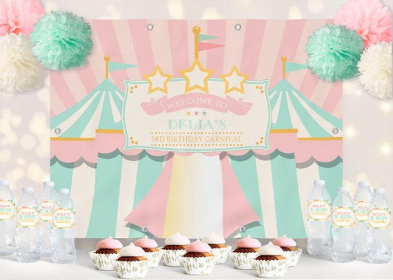 PRINTED VINYL Pink & Mint Circus/Carnival Backdrop | Choose 4' x 6' or 8' x 10' | Personalized, Printed, Shipped Il_570xn