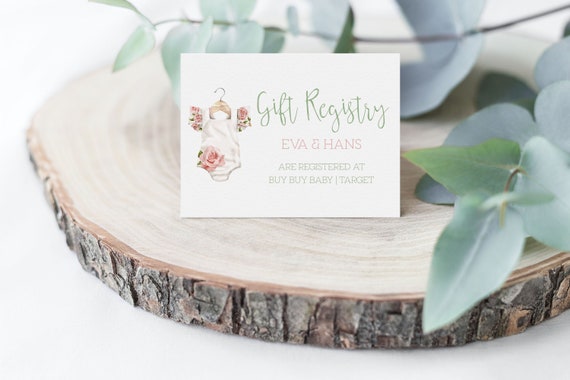 PRINTABLE Gift Registry Cards- Floral Onesie | Baby Shower Registry | Fully Editable Text | Edit in Corjl, Download, and Print! Il_570xn