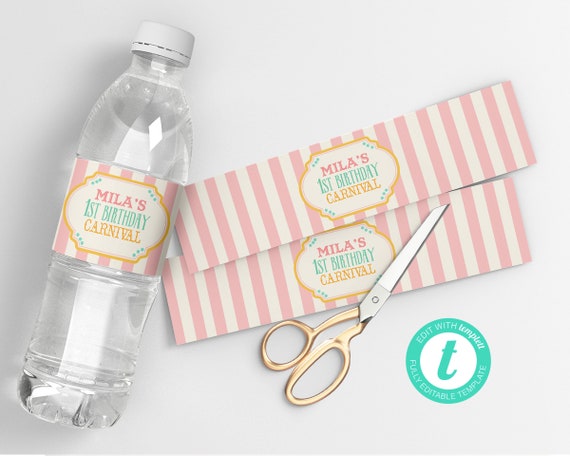 PRINTABLE Pink Circus/Carnival Drink Labels • Birthday • Baby Shower • School Carnival • Edit in Your Browser • TEMPLETT • Instant Download Il_570xn