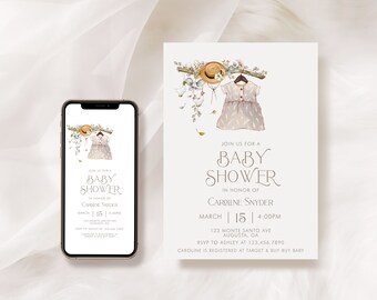 PRINTABLE Storybook Baby Shower Invitation Set- Baby Girl | Standard + Smart Phone Invitations | Fairytale Shower | Edit Text in Corjl
