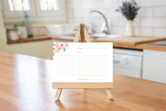 PRINTABLE Pink Floral Recipe Cards | Perfect for Bridal Shower, Stock the Pantry, Housewarming | Edit Text in Corjl Design App Il_570xn