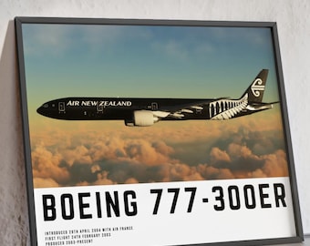 Impressão artística de aviação do Boeing 777 da Air New Zealand: pôster de avião