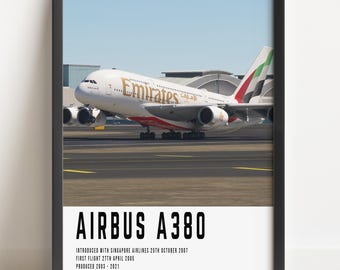 Pôster de Aviação Emirates A380, Arte de Parede Airbus Jumbo Jet