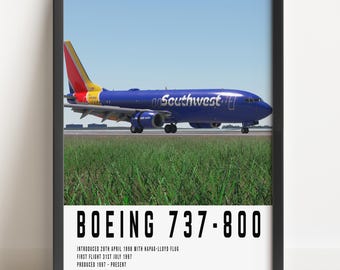 Pôster de aviação do Boeing 737-800 da Southwest Airlines