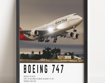 Quadro decorativo de parede com o Boeing 747 "Rainha dos Céus" da Qantas.