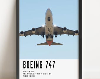 Pôster de aviação do Boeing 747 da Qantas: Rainha dos Céus