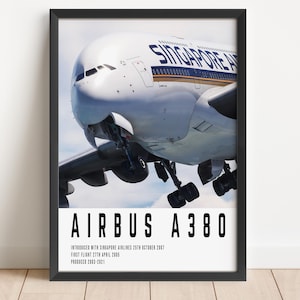 Singapore Airlines Airbus A380 Poster, Aviation Prints, Flight enthusiast gift, Cool Unique Gifts For Men, Flight Instructor Gift, Airplane