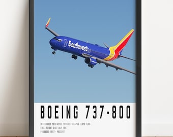Pôster com a pintura do Boeing 737 da Southwest Airlines, impressão de aviação, presente para entusiasta da aviação.