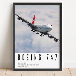 Qantas Boeing 747 Poster, Aviation Print, Gift for Aviation Enthusiasts, Boeing Plane Poster, Boeing Queen of the Skies, 747 Airplane Poster