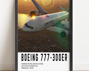 Pôster do Boeing 777 da United Airlines: Impressão Artística de Aviação