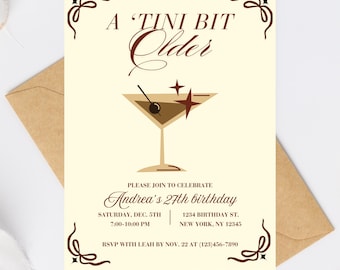 Zaproszenie Tini Bit Older | Zaproszenie do druku | Zaproszenie w stylu Martini | Zaproszenie w stylu Espresso Martini | Zaproszenie na kolację Tini Bit Older |