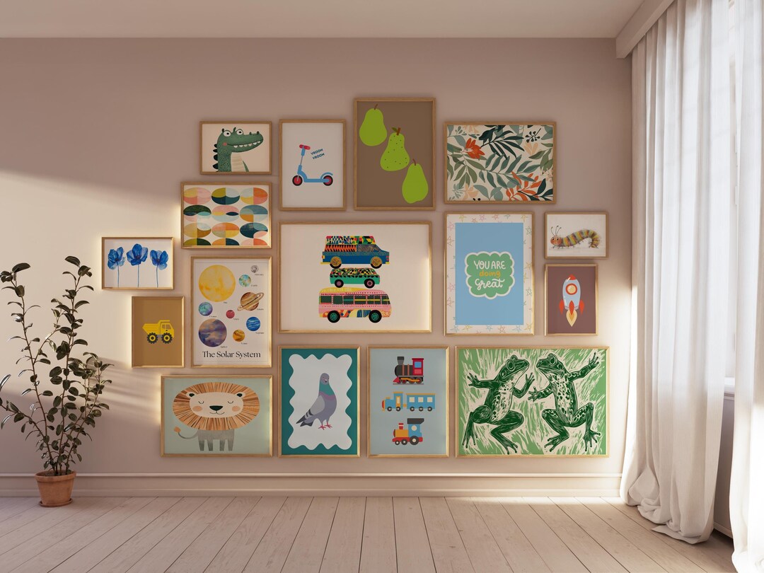 Set of 16 Boy's Room Wall Art, Eclectic Nursery Wall Art, Playroom ...