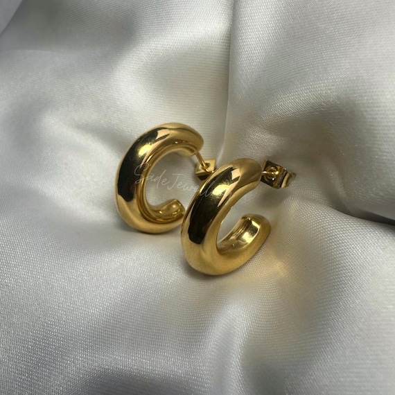 Chunky 18k Gold Plated Hoop Earrings: Lightweight Minimalist Style