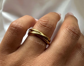 Fidget Spinner Ineinander greifender Ring - Dreifach gerollt - Angst/Stressabbau - Fokus - 18k vergoldet - Minimalistisches Statement - Stapelbarer Ring