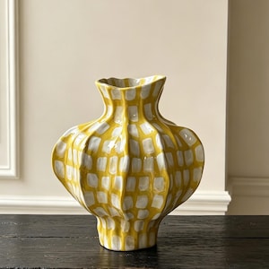 Handmade Sculptural Ceramic Vase | Hand-Painted Mediterranean Art Pottery | Wabi-Sabi Statement Vase for Modern Home Decor