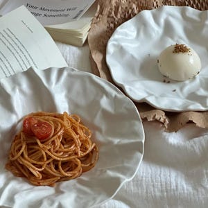 Handcrafted Pleated Ceramic Plate Set | White Glazed Artisan Tableware | Elegant Gift for Her or Him