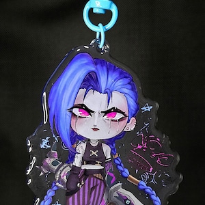 Arcane League Of Legends Jinx Double Sided Acrylic Epoxy Keychain.