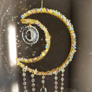 Moon suncatcher/ crystal decor/ wall decor/rainbow maker/ crystal gift/ crystal wall hanging/ wall art/ authentic crystal/ gift for women