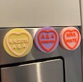 Personalised Love Hearts Fridge Magnet: Custom Text, Many colours available, Romantic Keepsake, Wedding Favour