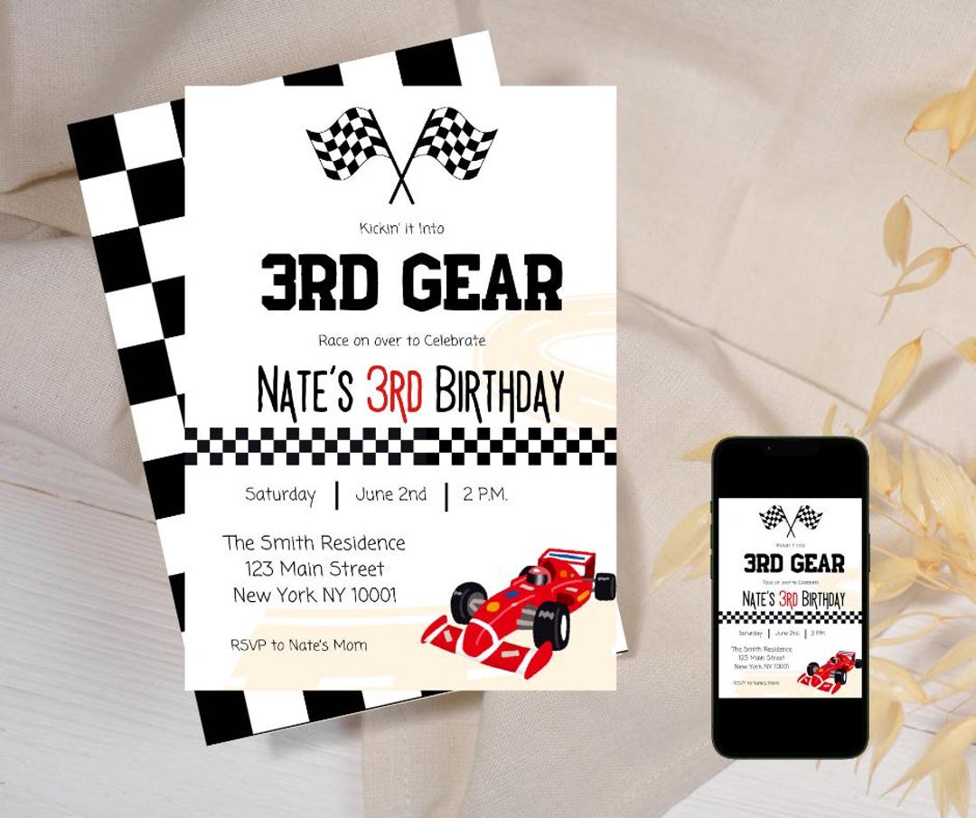 3rd Gear Racer-themed Toddler Birthday Invitation | Editable Template ...