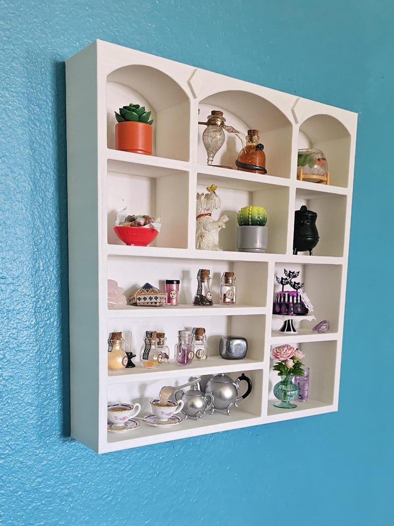 White wall shelf with nine compartments, for your miniature display