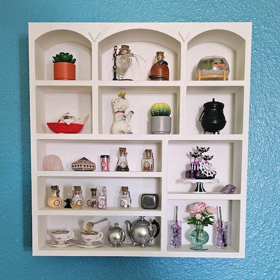 Miniature White Wall Shelf Trinket Shelf or Tabletop Display - MiniVerse, MiniBrand, Doll house 1:6 Scale Miniverse Make It Display