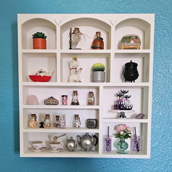 Miniature White Wall Shelf Trinket Shelf or Tabletop Display - MiniVerse, MiniBrand, Doll house 1:6 Scale Miniverse Make It Display