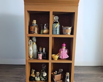 Bruine winkelplank miniversum winkel, plank drankjes, boekenkast, schaal 1:6 display stuk miniatuur collectieplank, poppenmeubels