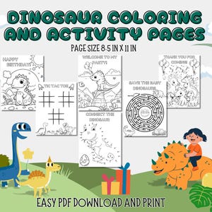 Dinosaur Coloring and Activity Pages | Dinosaur Birthday Coloring Printout | Dinosuar easy PDF download and print | Dinosaur Digital Print