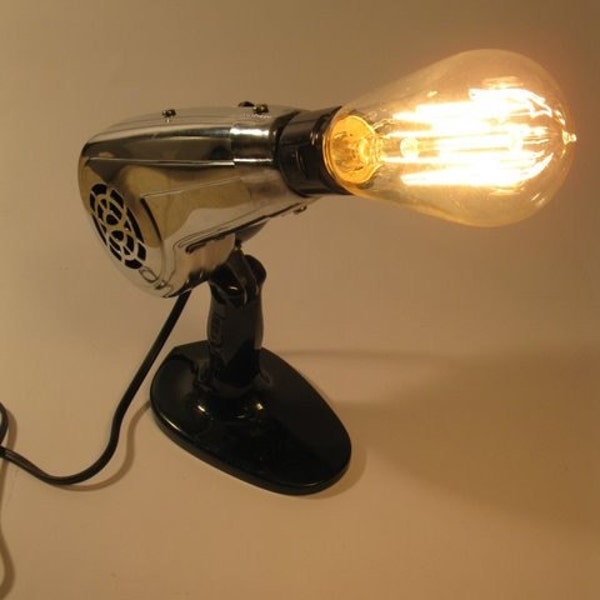 Vintage blow dryer upcycled into lamp for home or salon