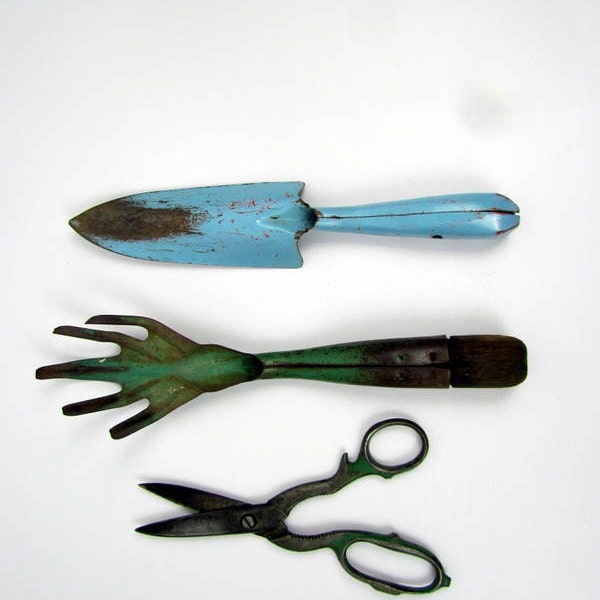 Spring time is garden time set of three shabby primitive gardening tools, perfect for decor