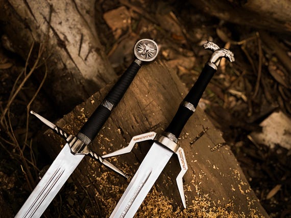 Handmade Witcher Wild Hunt Swords Geralt Of Rivia Cosplay Swords White Wolf Monster Slayer Swords Replica Swords Kids Gifts Christmas Gift