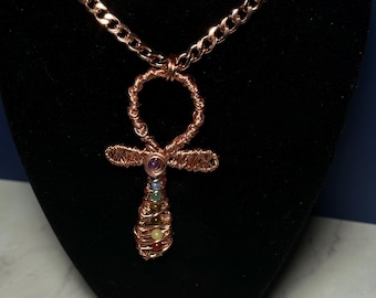 Chakra ankh copper necklace