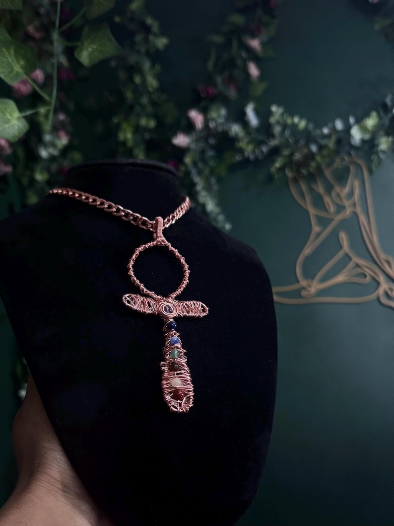 Chakra ankh copper necklace image 1
