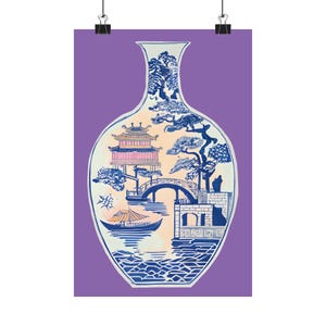 Póster de jarrón chinoiserie lavanda, estampado de jarrón y flores orientales, arte de jarrón de estilo chino, estampado chinoiserie, gran milenial, maximalista